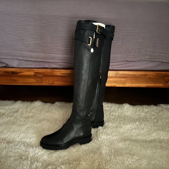 VALENTINO GARAVANI OVER THE KNEE LEATHER BOOTS, BLACK, SIZE 38 - Picture 3 of 7